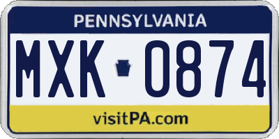 PA license plate MXK0874