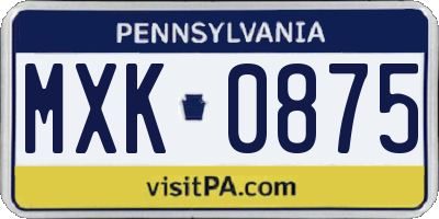 PA license plate MXK0875