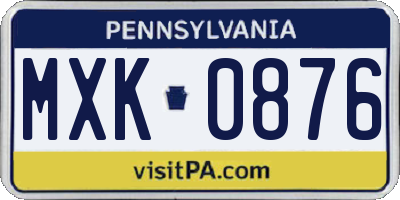 PA license plate MXK0876