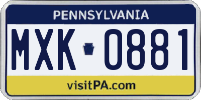 PA license plate MXK0881