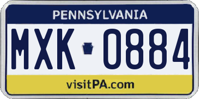 PA license plate MXK0884