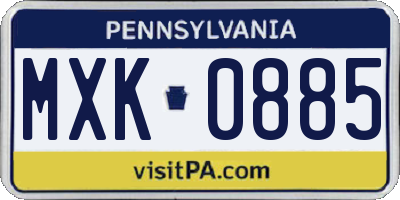 PA license plate MXK0885