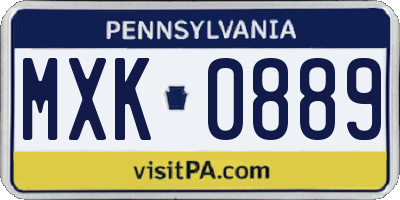 PA license plate MXK0889