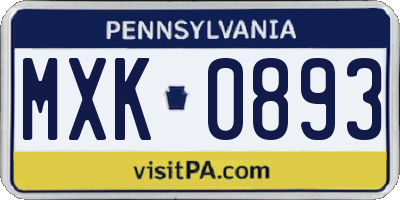 PA license plate MXK0893