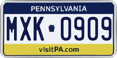 PA license plate MXK0909