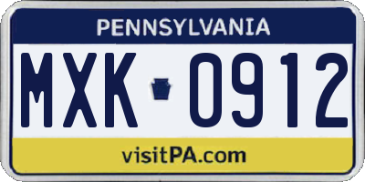 PA license plate MXK0912