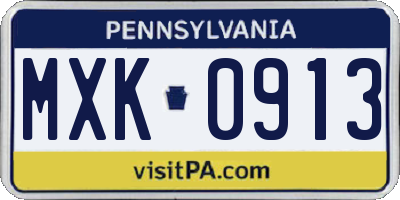 PA license plate MXK0913