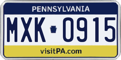 PA license plate MXK0915