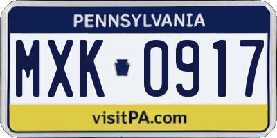 PA license plate MXK0917