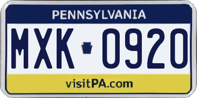 PA license plate MXK0920