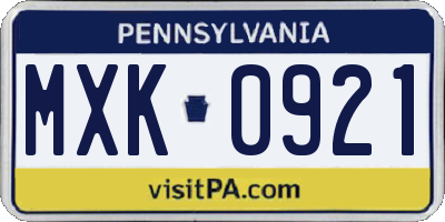 PA license plate MXK0921