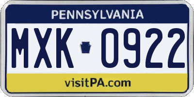 PA license plate MXK0922