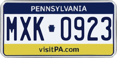 PA license plate MXK0923