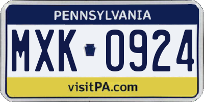 PA license plate MXK0924