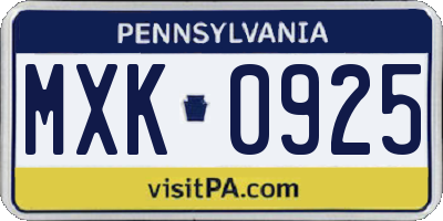 PA license plate MXK0925