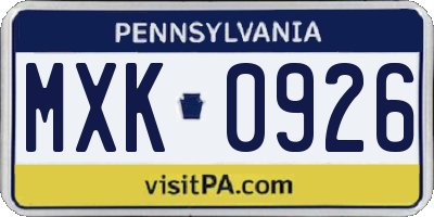 PA license plate MXK0926