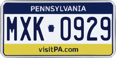 PA license plate MXK0929