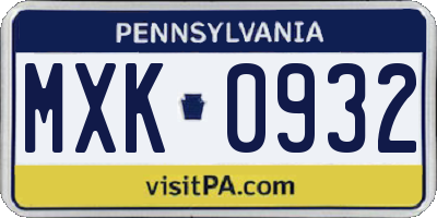 PA license plate MXK0932