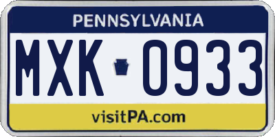 PA license plate MXK0933