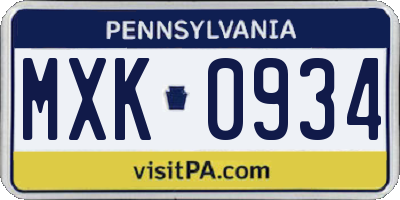 PA license plate MXK0934