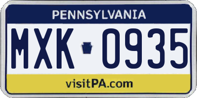 PA license plate MXK0935