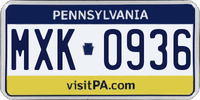PA license plate MXK0936