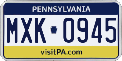 PA license plate MXK0945