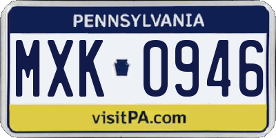 PA license plate MXK0946