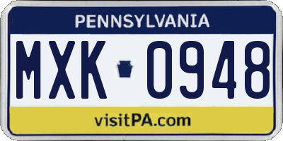 PA license plate MXK0948
