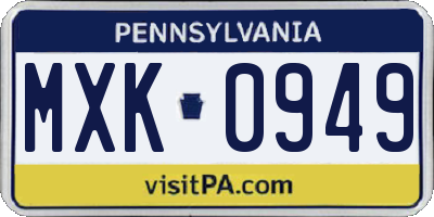 PA license plate MXK0949
