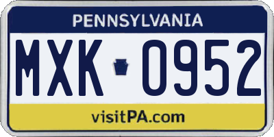 PA license plate MXK0952