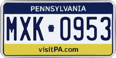 PA license plate MXK0953