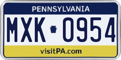 PA license plate MXK0954