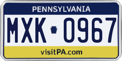PA license plate MXK0967