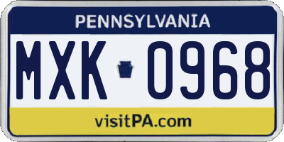 PA license plate MXK0968