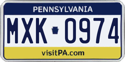 PA license plate MXK0974