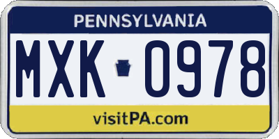 PA license plate MXK0978