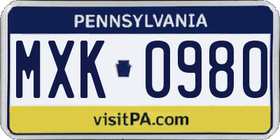 PA license plate MXK0980