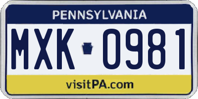 PA license plate MXK0981