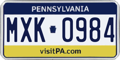 PA license plate MXK0984