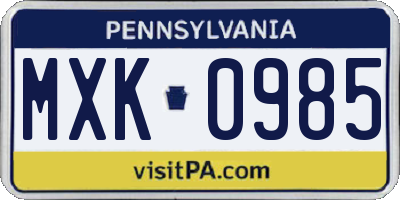 PA license plate MXK0985