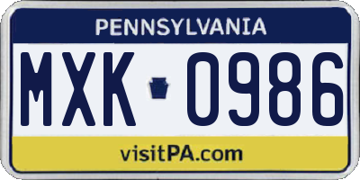 PA license plate MXK0986