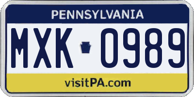 PA license plate MXK0989