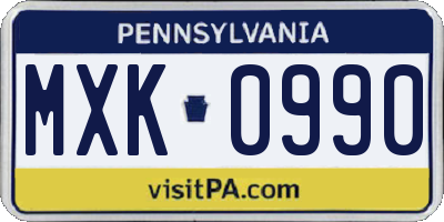 PA license plate MXK0990