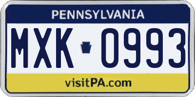 PA license plate MXK0993