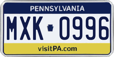 PA license plate MXK0996