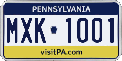 PA license plate MXK1001
