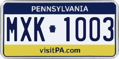 PA license plate MXK1003