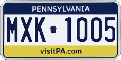 PA license plate MXK1005
