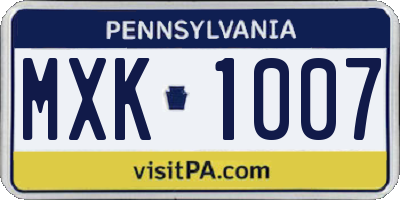 PA license plate MXK1007